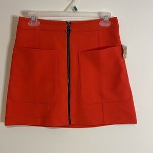 NEW Rachel Mini Skirt 0 Apron Pockets Coral Orange Red Retro Mod Zip Front